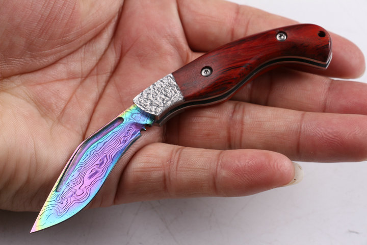 Damascus steel small handmade dogleg pocket folding knife with colorful surface UD403427